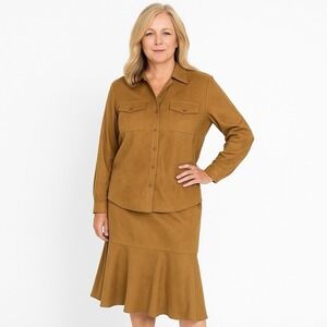 Josephine Chaus Women's Size 10 Suede Button Retro‎ Shacket Skirt Set Monochrome